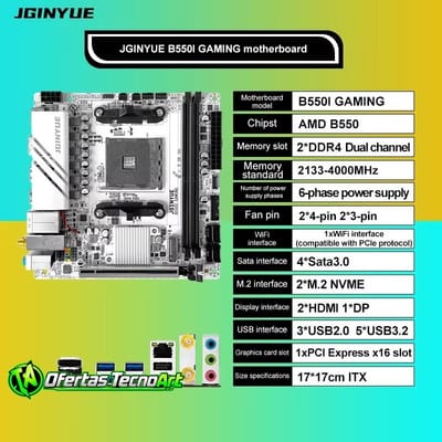Placa Mãe B550i ITX JGINYUE AM4 DDR4 Pcie 4.0