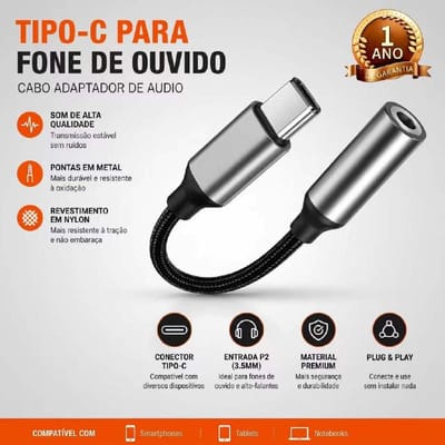 Adaptador Tipo-C para Fone 3.5mm com DAC Audio HD