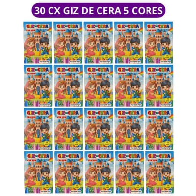 30 cx Mini Giz de Cera 5 Cores p/ Lembrancinha de Festa