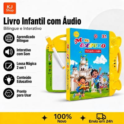 Livro Educativo Bilíngue Interativo com Som e Lousa Mágica