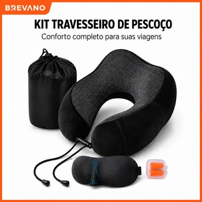 Kit Travesseiro Pescoço + Tapa Olhos + Tampão Ouvidos
