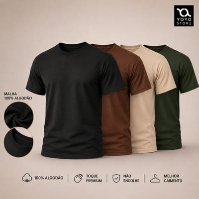 Kit 4 Camisetas 100% Algodão Premium