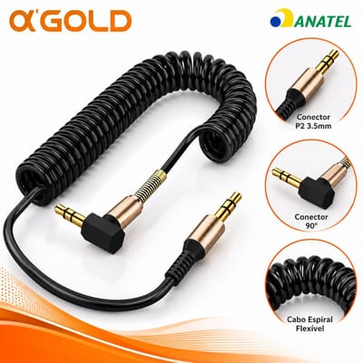 Cabo Auxiliar P2 x P2 Audio 1,8m Espiral Carro