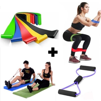 Kit 5 Elástico Mini Band + Extensor Treino Fisioterapia