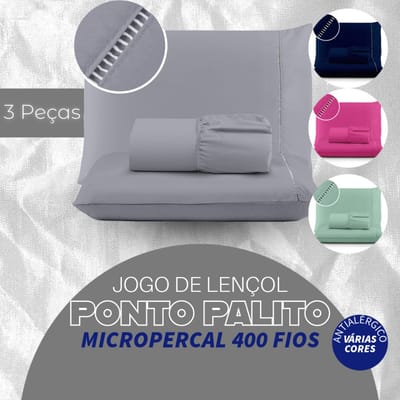 Kit Jogo Lençol 400 Fios Micropercal Ponto Palito
