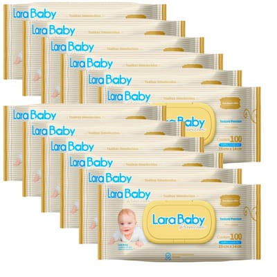 Kit com 12 Lenço Umedecido Lara Baby Premium 1200 Unidades