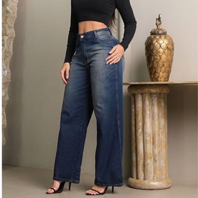 Calça Jeans Feminina Wide Leg 100% Algodão