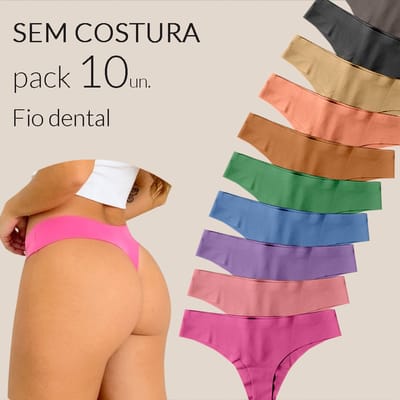 Kit 10 Calcinhas Sem Costura Fio Dental Tanga Corte a Laser