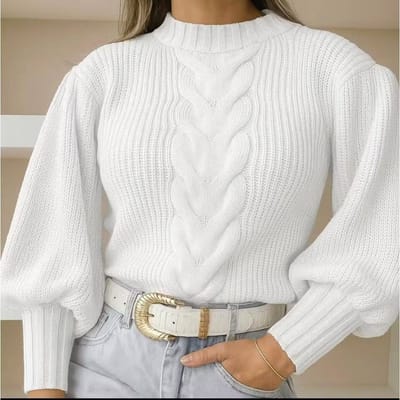 Blusa Feminina Tricot Manga Longa com Trança Central