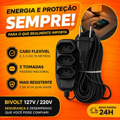 Extensão Elétrica Reforçada 3 Tomadas 10A Bivolt