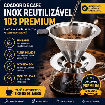 Filtro Coador Inox Reutilizável Premium Café