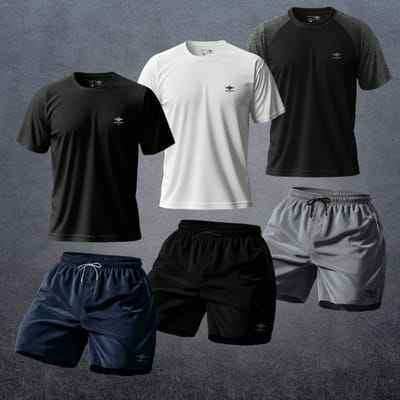 Kit 6 Peças Masculinas Camisetas Dry Fit e Shorts