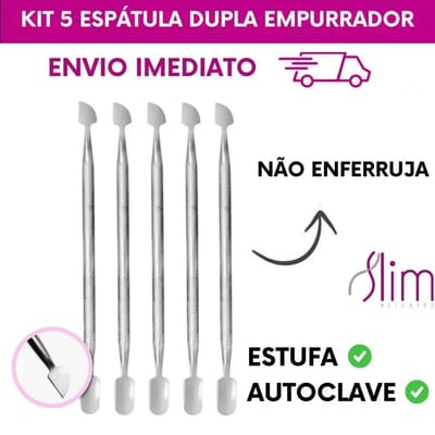 Kit 5 Espátulas Duplas Inox Profissional Manicure
