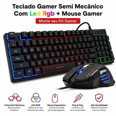 Teclado Gamer Semi Mecânico Led RGB USB