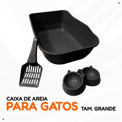 Kit Caixa de Areia + Comedouro + Pá para Gatos