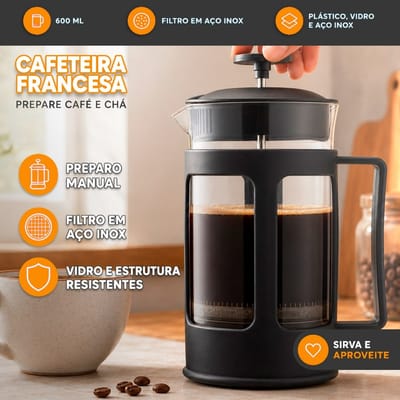Cafeteira Prensa Francesa 600ml Manual Premium Inox