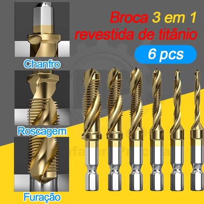 Kit 6 Brocas Fura e Faz Rosca M3 a M10 HSS