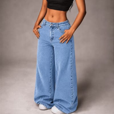 Calça Balão Jeans Feminina Wide Leg