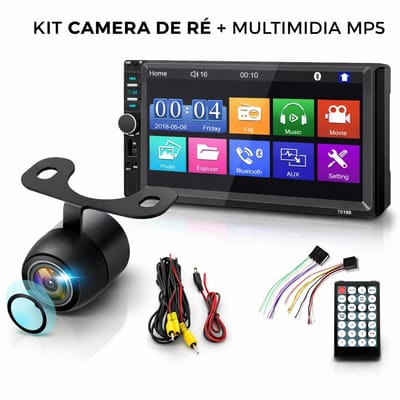 Kit Câmera de Ré + Multimídia MP5 7" Bluetooth