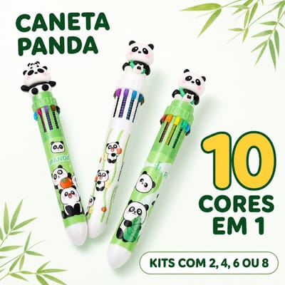 Kit Canetas Panda 10 Cores em 1 Retrátil