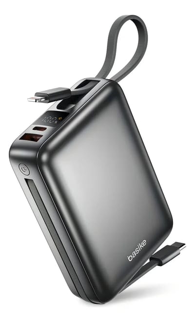 Power Bank Basike 20000mAh 22.5W com Cabos Embutidos