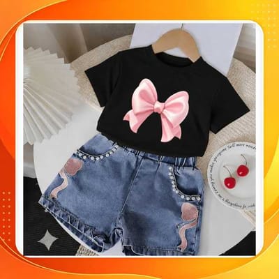 Camiseta Feminina Infantil Laço Rosa 100% Algodão