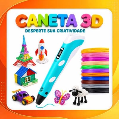 Caneta 3D Infantil Impressora com Tela LCD + Filamentos