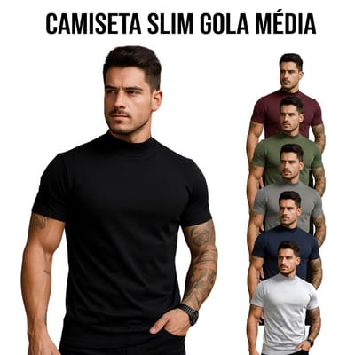 Camiseta Masculina Slim Fit Gola Média Algodão Premium