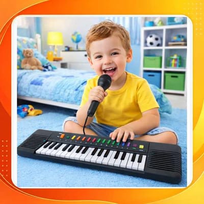 Teclado Piano Musical Infantil com Microfone Karaokê