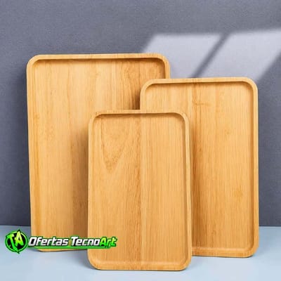 Kit 3 Bandejas Estilo Bambu Retangulares