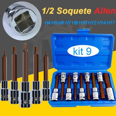 Kit Bits 1/2 Soquete Allen Comprido para Chave de Impacto