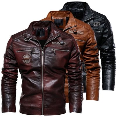 Jaqueta de Couro Masculina Casual Motoqueiro