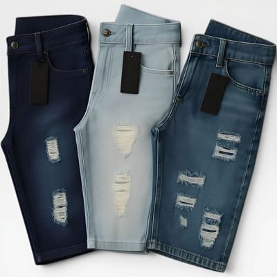 Kit 2 ou 3 Bermudas Jeans Masculina Rasgada