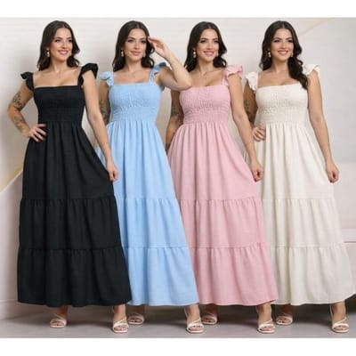 Vestido Feminino Alça com Babado Elegante
