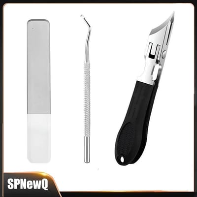 Kit 3 Cortador de Unhas Oblíquo Inox Bico Longo com Lixa