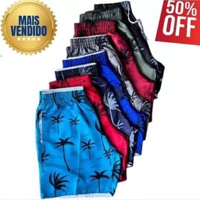 3 Short Masculino Tactel Moda Praia Verão
