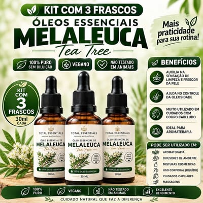 Óleo Essencial de Melaleuca Tea Tree 100% Puro Kit 3x30ml