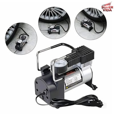 Compressor de Ar Portátil 12V para Carro com Manômetro para Pneus de Carro e Bicicleta