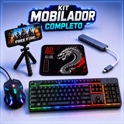 Kit Gamer Para Celular Mobilador Teclado RGB Mouse Hub USB Tripé