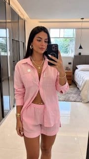 Conjunto em Linho Importado Camisa e Short