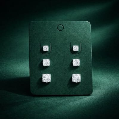 Trio de Brincos Prata 925 Zircônias Quadradas