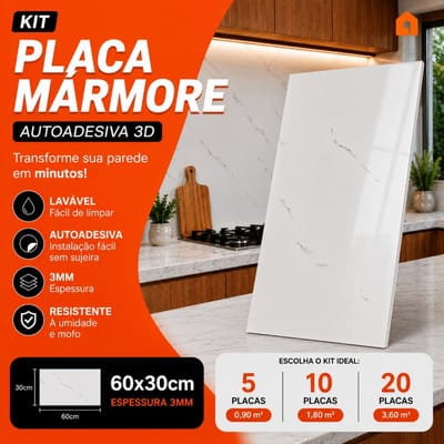 Kit Placas Mármore Autocolante 3D Vinílico 60x30