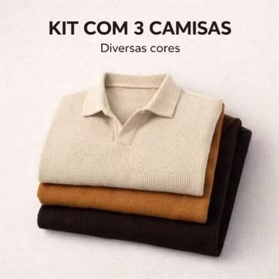 Kit 3 Camisas Polo Italiana Texturizada Manga Slim