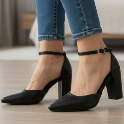 Scarpin Feminino Salto Grosso 9,5cm Bico Fino Fivela