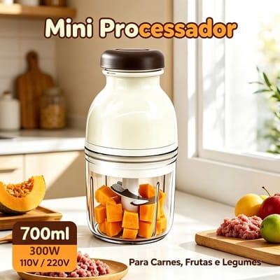 Mini Processador Elétrico 700ml 300W 4 Lâminas 110V/220V