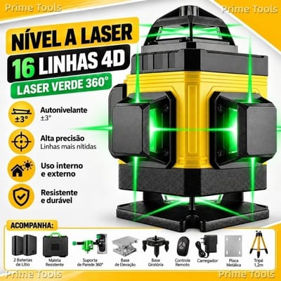 Nível a Laser 4D 16 Linhas Verde 360° Profissional Autonivelante