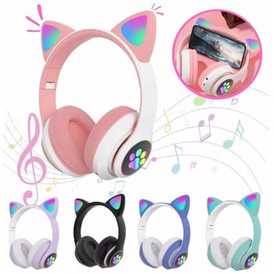 Fone de Ouvido Bluetooth Infantil Orelha Gatinho LED