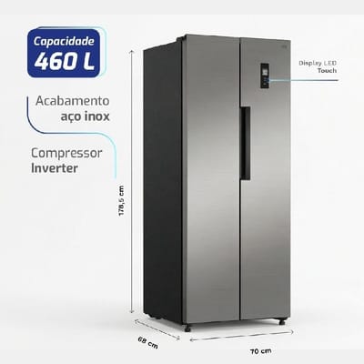 Geladeira HQ Frost Free Side By Side 460L Inox