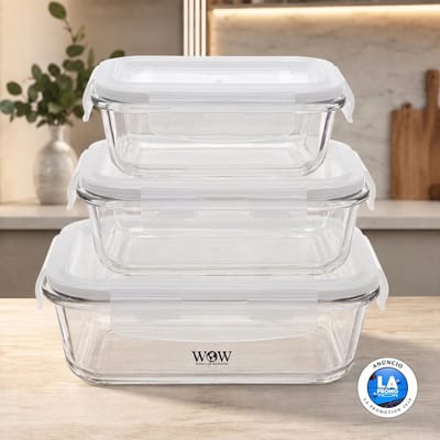 Kit 3 Potes de Vidro Hermético 320ml 520ml 800ml Refratário