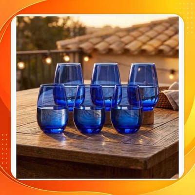 Jogo 6 Copos de Cristal Whisky Azul Elements 475ml